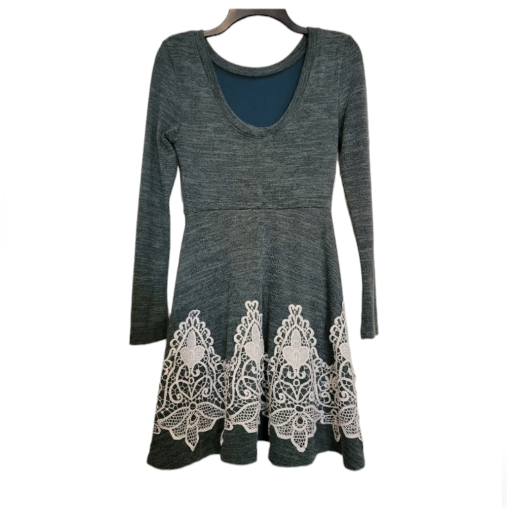 Alter'd State green long sleeve white lace bottom, fit and flare dress Size S - Picture 2 of 4